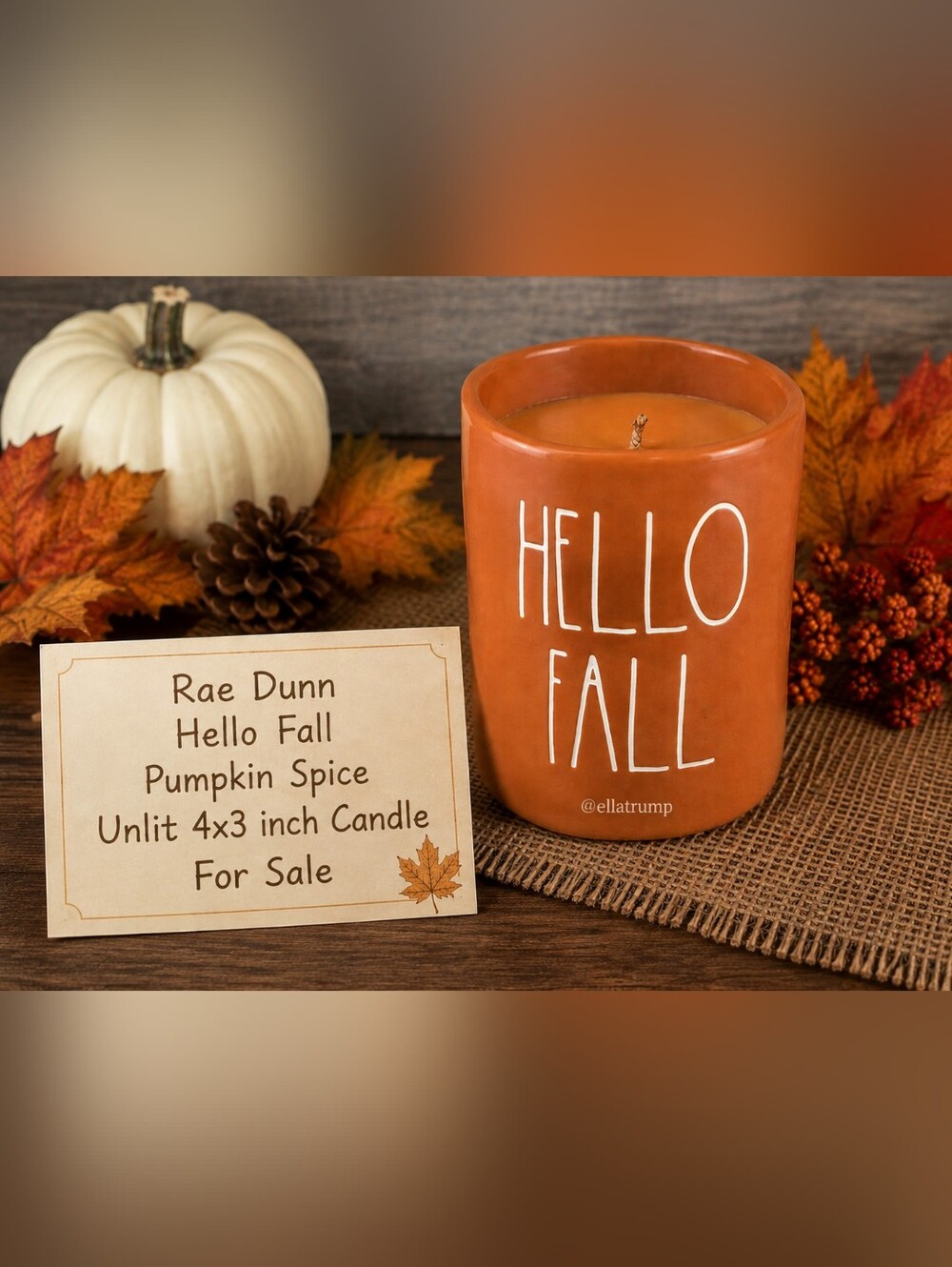 Rae Dunn Hello Fall Pumpkin Spice Unlit 4x3" Candle